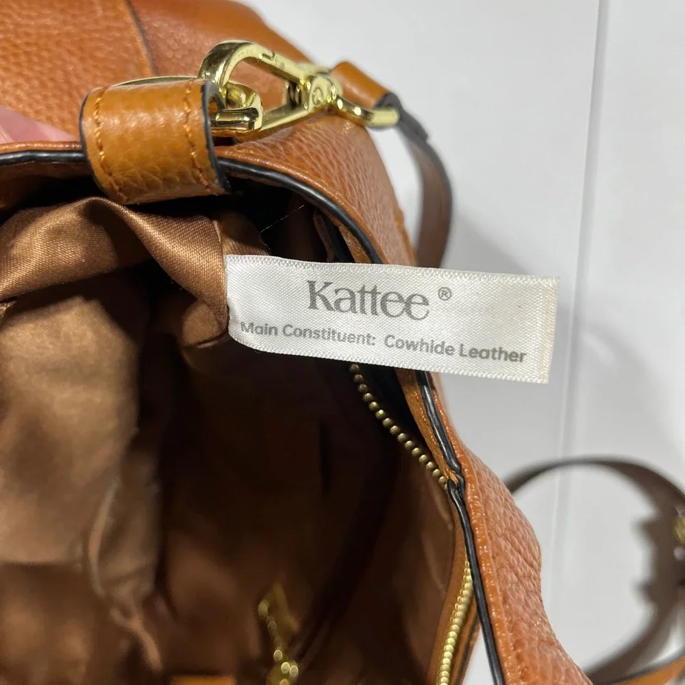 Kattee Old Money Cognac Brown Pebbled Leather Crossbody Handbag Satchel Classic